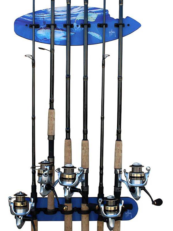Rush Creek Guy Harvey Shark Bite Fishing Wall Storage 6 Rod Holder ...
