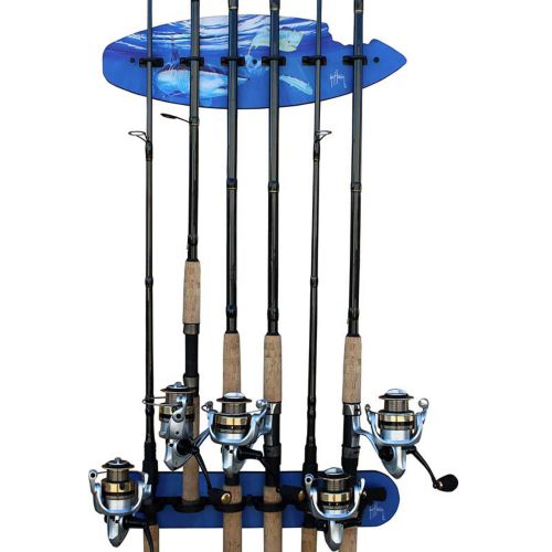 circular fishing rod holder Custom 8-Pole Oak Rack complemented by a built Bass Pro Shops Russet Round