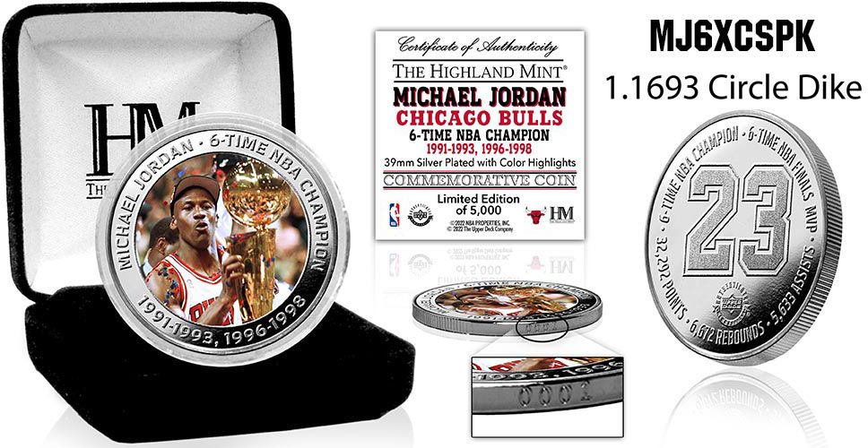 Highland Mint Chicago Bulls Michael Jordan 6x Champion Silver Coin