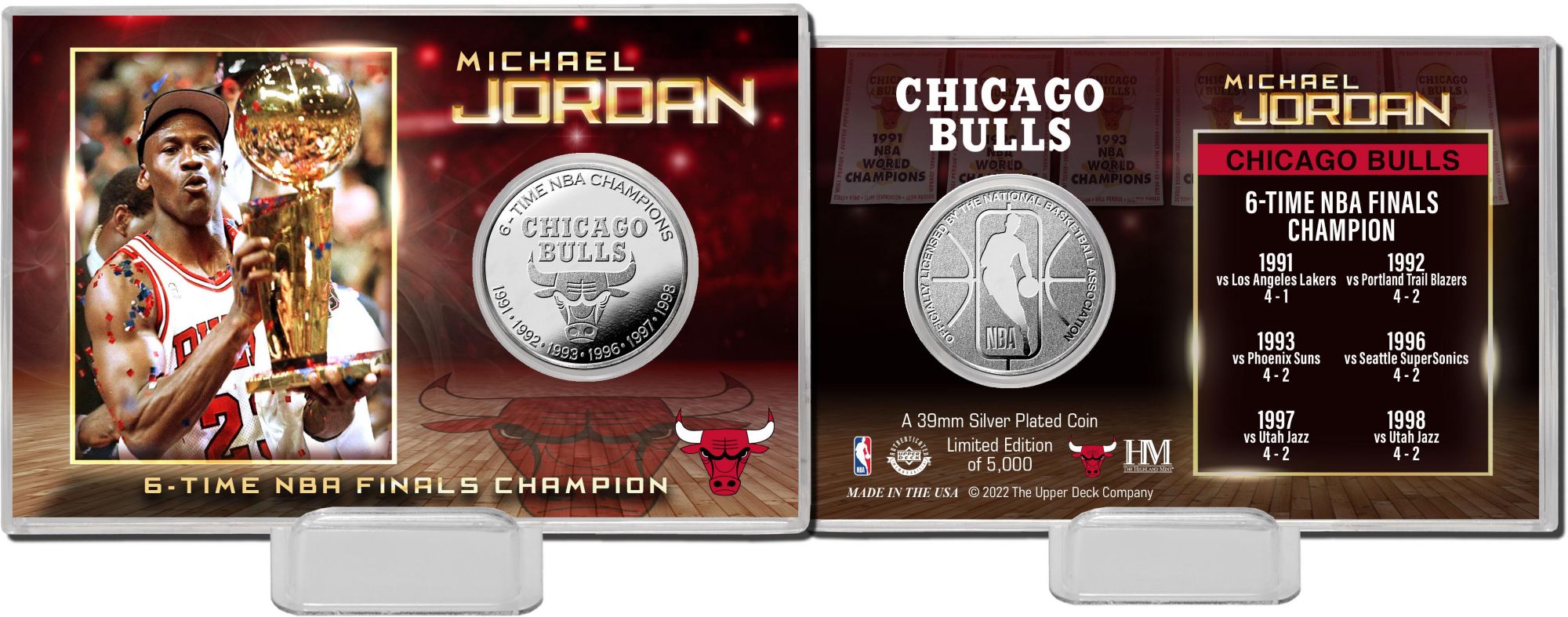Highland Mint Chicago Bulls Michael Jordan 6x Champions Silver Coin Card