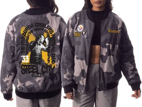 The Wild Collective Women's Pittsburgh Steelers Camo Grey Bomber Jacket product image