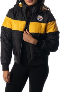 The Wild Collective Women's Pittsburgh Steelers Black Hooded Puffer Jacket