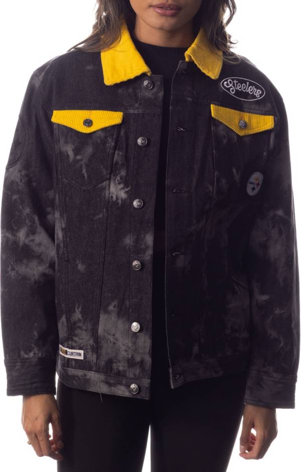 The Wild Collective Women's Pittsburgh Steelers Tie Dye Denim Black Jacket product image