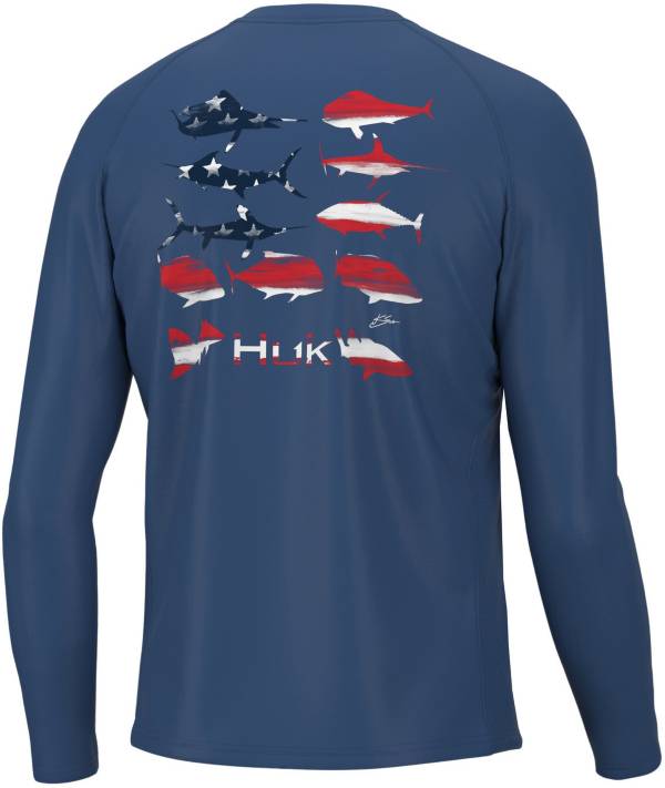 Huk Men's KC Flag Fish Pursuit Long Sleeve Shirt, Small, Set Sail
