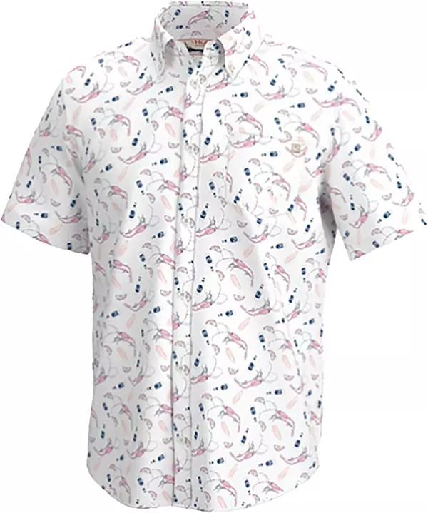 Huk Men's Kona Shrimp Boil Button Down Shirt, XL, White