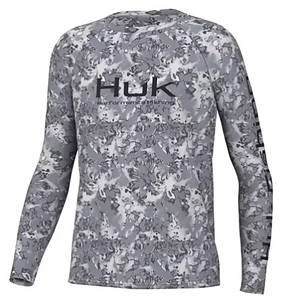 Huk Youth Pursuit Fin Flats Long Sleeve Shirt, Boys', XS, Volcanic Ash