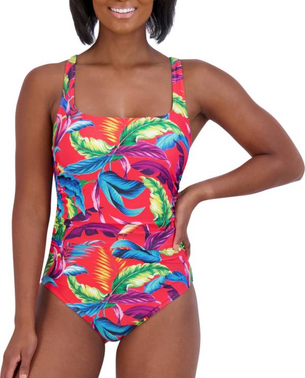 Caribbean Joe Women's Shirred One-Piece Swimsuit