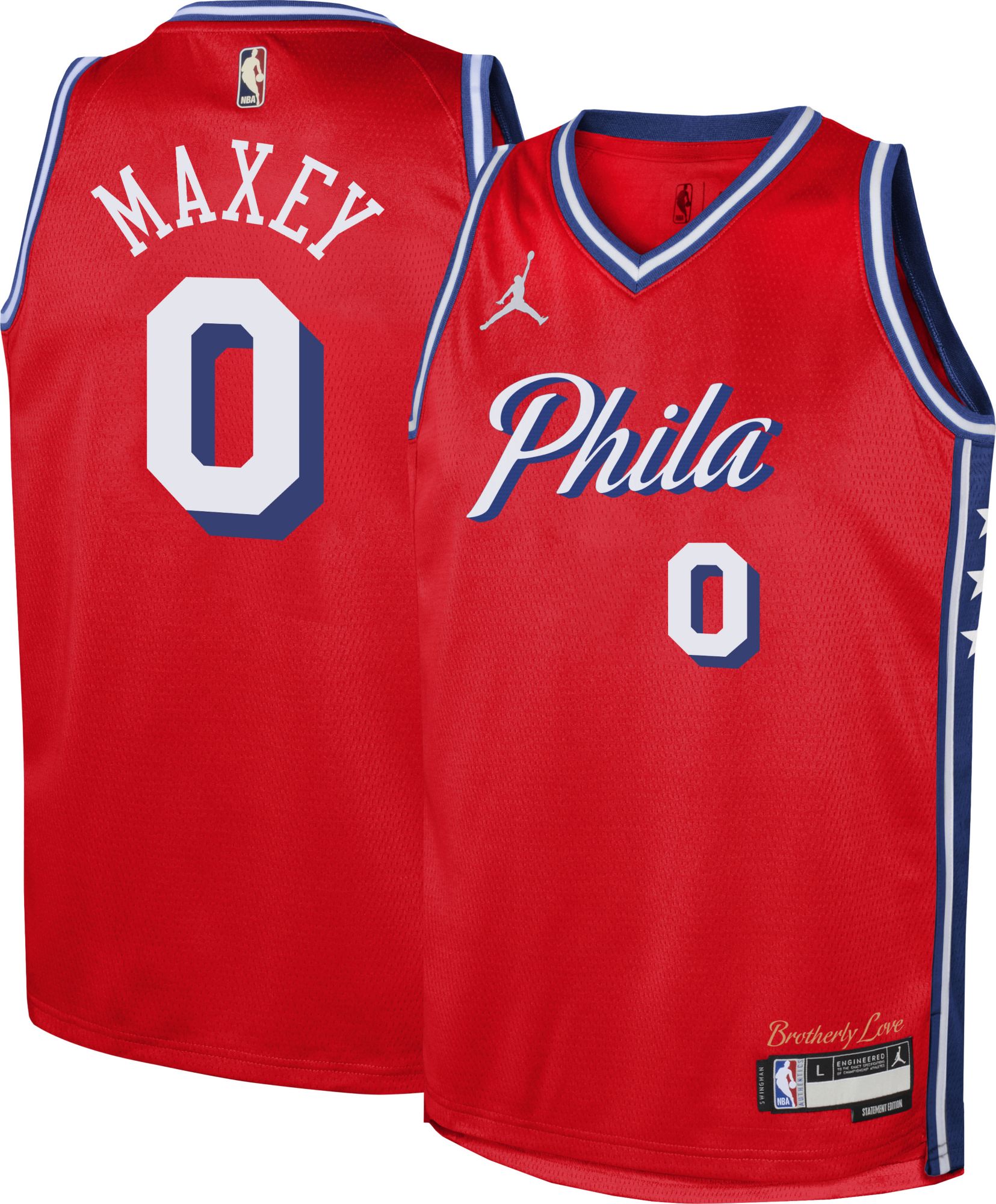 Jordan Youth Philadelphia 76ers Tyrese Maxey #0 Red Swingman Statement Jersey product image