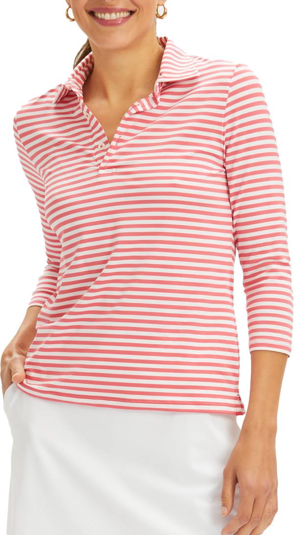 Pink and white striped polo hot sale shirt womens