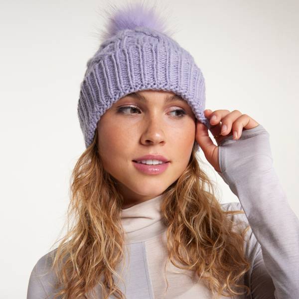 Calvin Klein Women`s Faux Fur Cable Knit Pom Pom Beanie (B_BSH(A2KH7034)/G,  One Size) at  Women's Clothing store