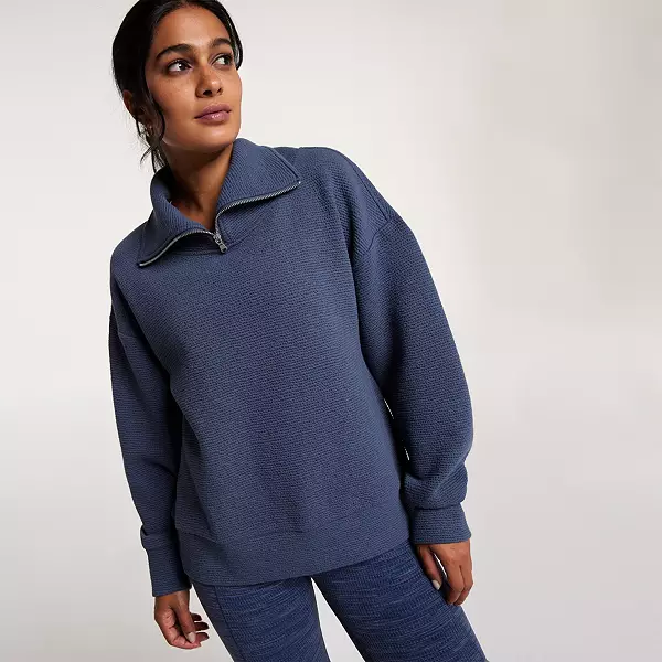Relaxed Fit Graphic 1/4 Zip Sweatshirt - Blue