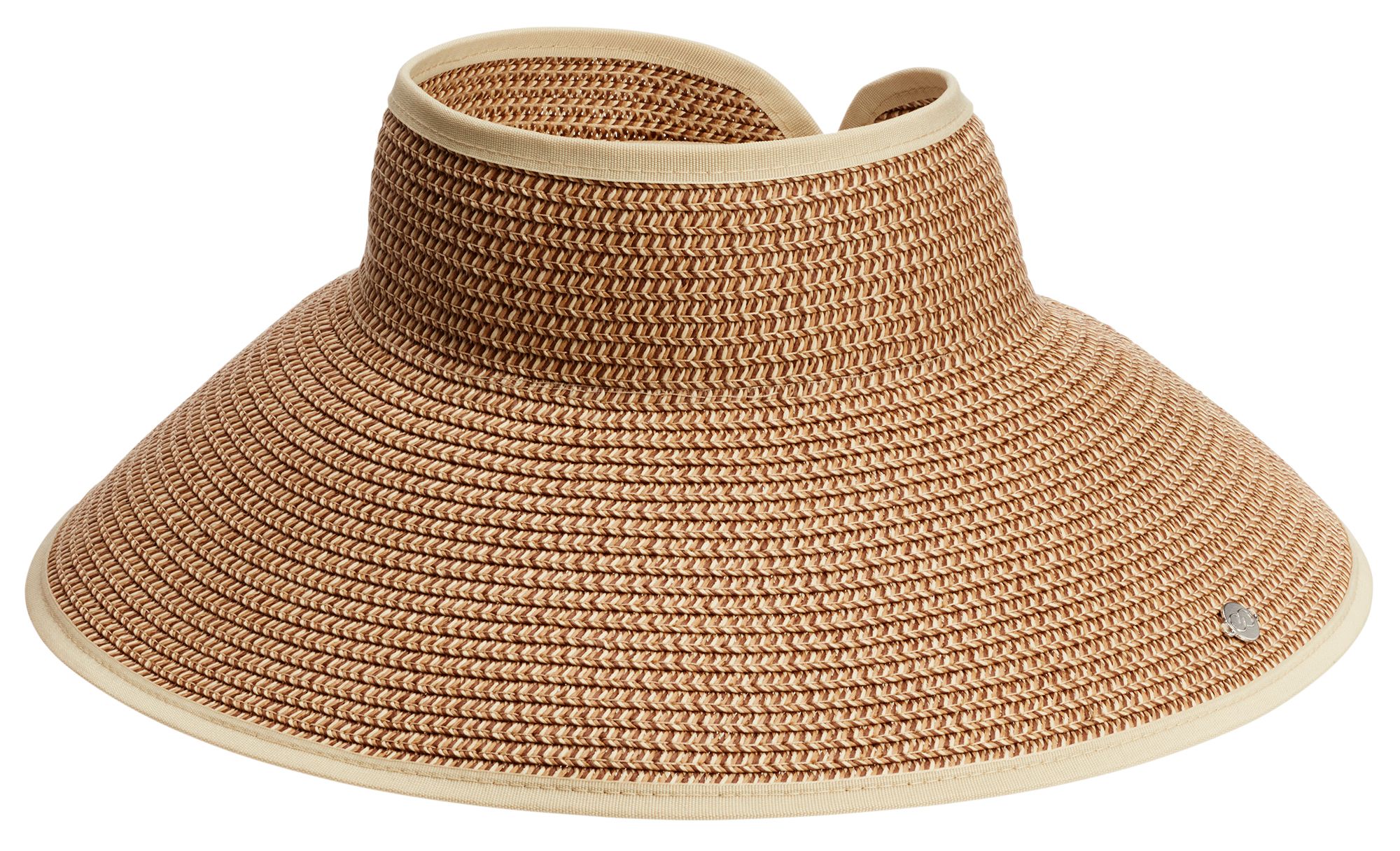 Kallina Straw Visor Sun Hat Wide Brim Packable Tan Black Bow Women\'s OS VG Women Wide Brim Straw Visor Bow Tie Back Sun Hat Packable  main image 2