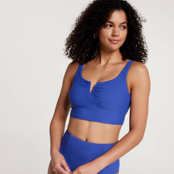 Free Me V- Neck UV Protection Medium Impact Sports Bra-Light Blue