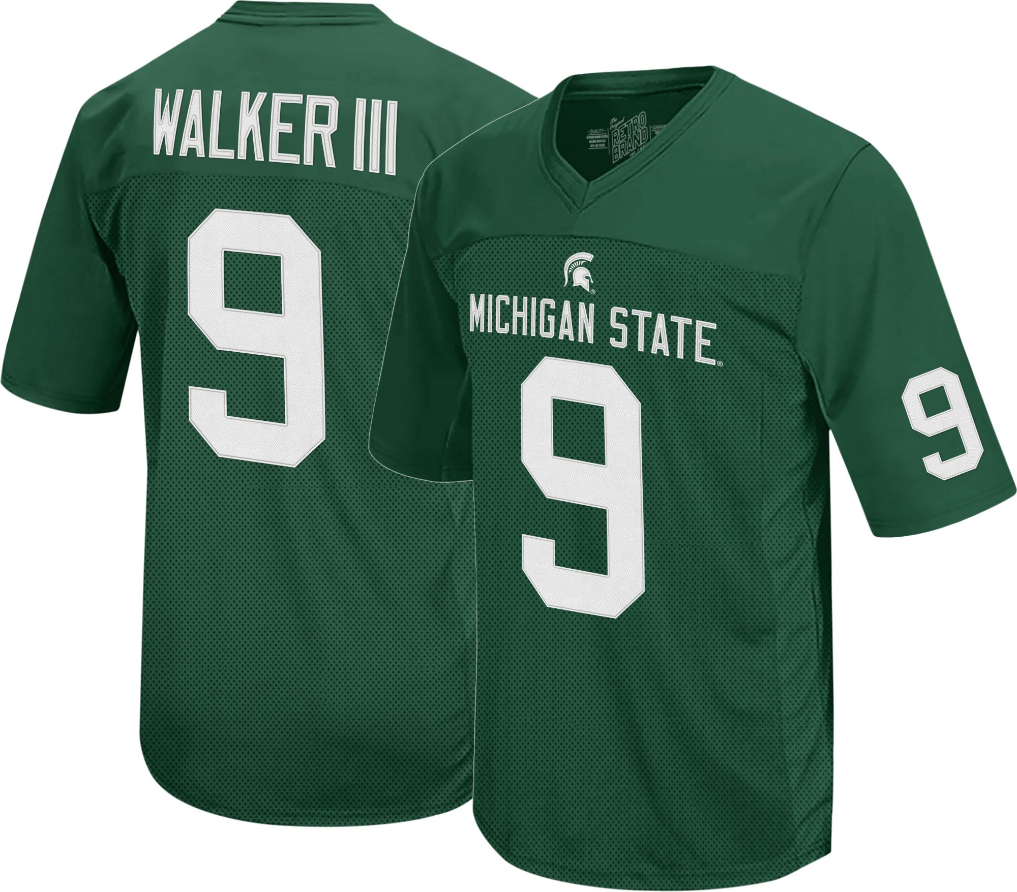 Retro Brand Men's Michigan State Spartans Kenneth Walker III #9 Green Replica Football Jersey product image