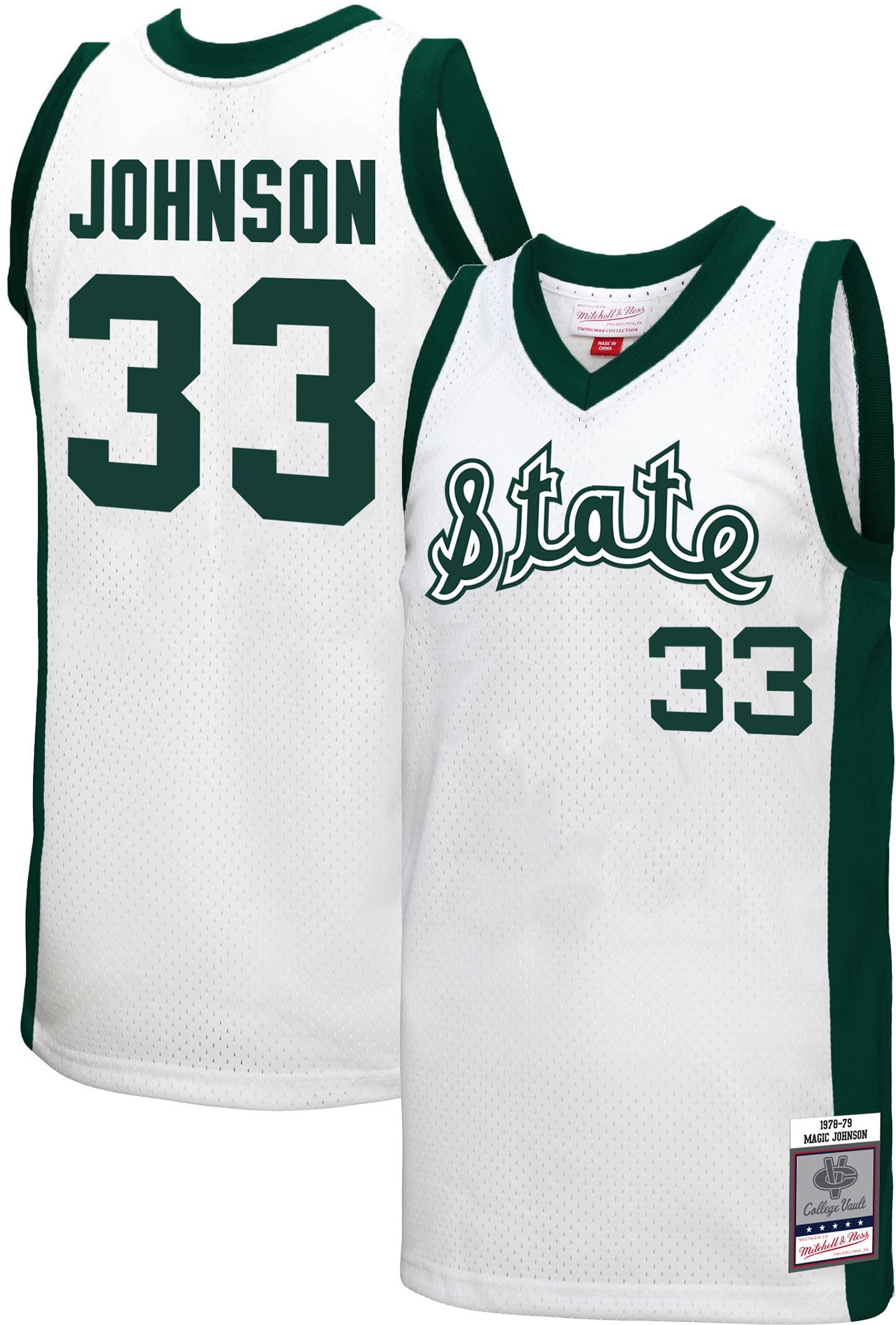Mitchell & Ness Men's Michigan State Spartans White Magic Johnson Authentic Throwback Basketball Jersey product image