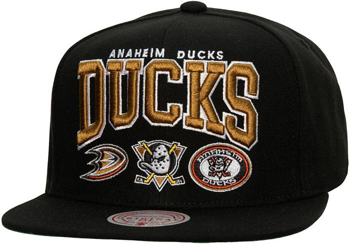 Men's Anaheim Ducks Mitchell & Ness Black/Gold Vintage Script Snapback Hat