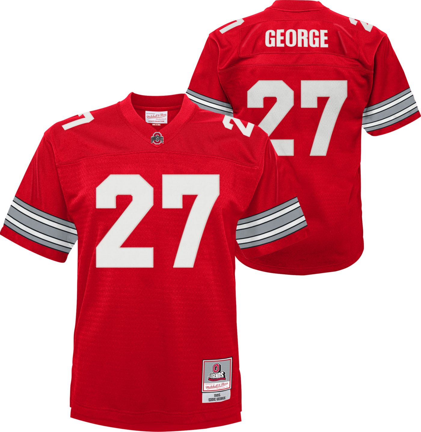Men s Mitchell Ness Eddie George Scarlet Ohio State Buckeyes 1995 Authentic Throwback Legacy Jersey Size Small