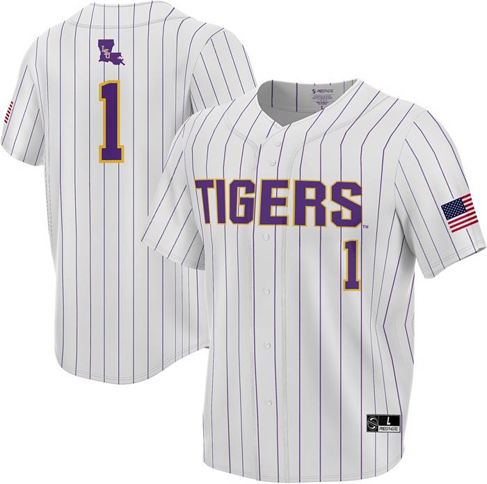 Men's Nike White/Purple LSU Tigers Pinstripe Replica Full-Button Baseball  Jersey
