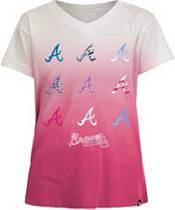 New Era Girl's Atlanta Braves Pink Dipdye V-Neck T-Shirt
