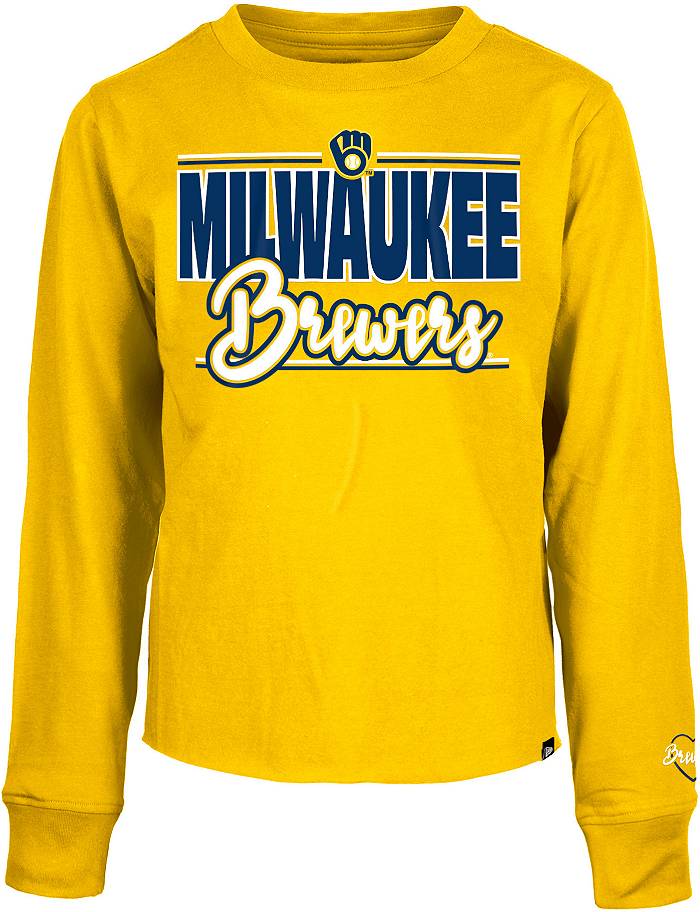 Youth Milwaukee Brewers White/Navy V-Neck T-Shirt