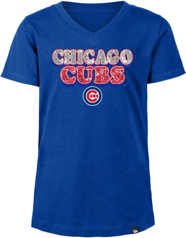 Chicago Cubs New Era Girls Youth Pinstripe V-Neck T-Shirt - White