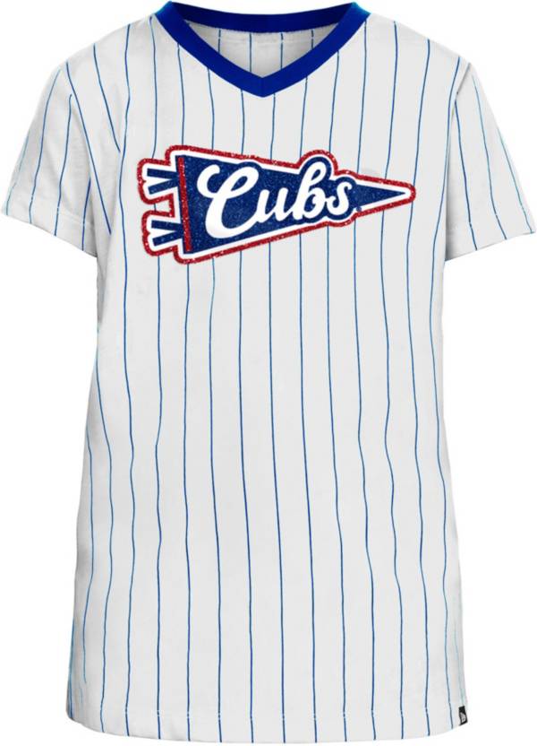 New Era Girls Chicago Cubs White Pinstripe V-Neck T-Shirt product image
