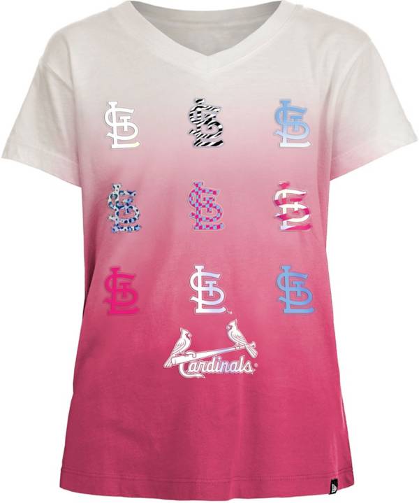New Era Girl's St. Louis Cardinals Pink Dipdye V-Neck T-Shirt product image