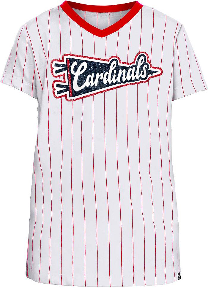 New Era Girls St. Louis Cardinals White Pinstripe V-Neck T-Shirt