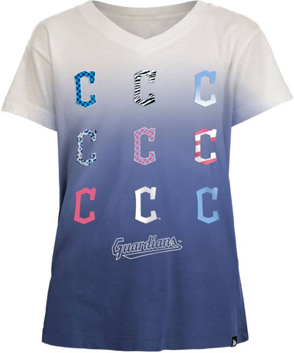 New Era Girl's Cleveland Guardians Navy Dipdye V-Neck T-Shirt product image