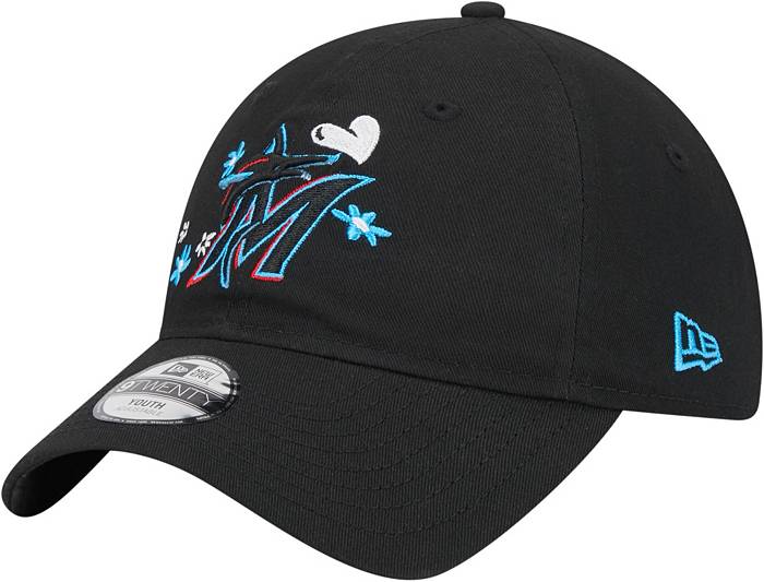 New Era Girls' Miami Marlins Black 9Twenty Flower Adjustable Hat