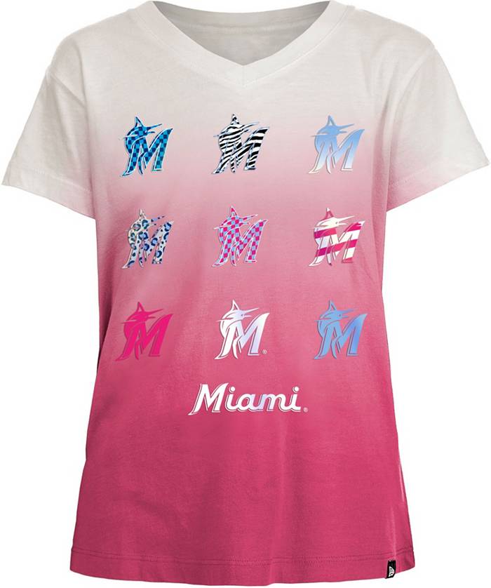 New Era Girl's Miami Marlins Pink Dipdye V-Neck T-Shirt