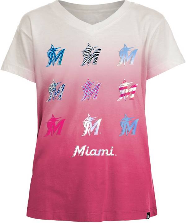 New Era Girl's Miami Marlins Pink Dipdye V-Neck T-Shirt product image