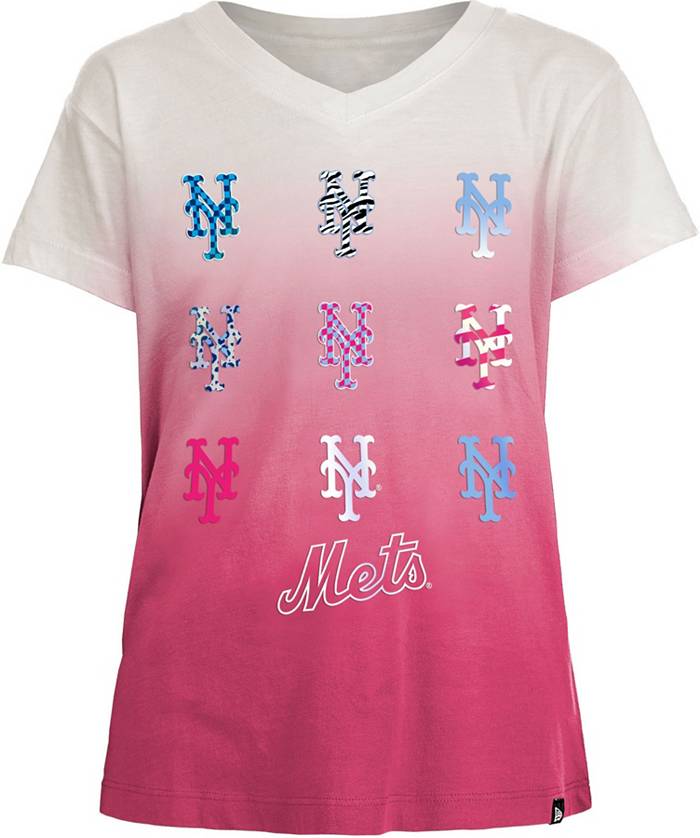 New Era Girl's New York Mets Pink Dipdye V-Neck T-Shirt