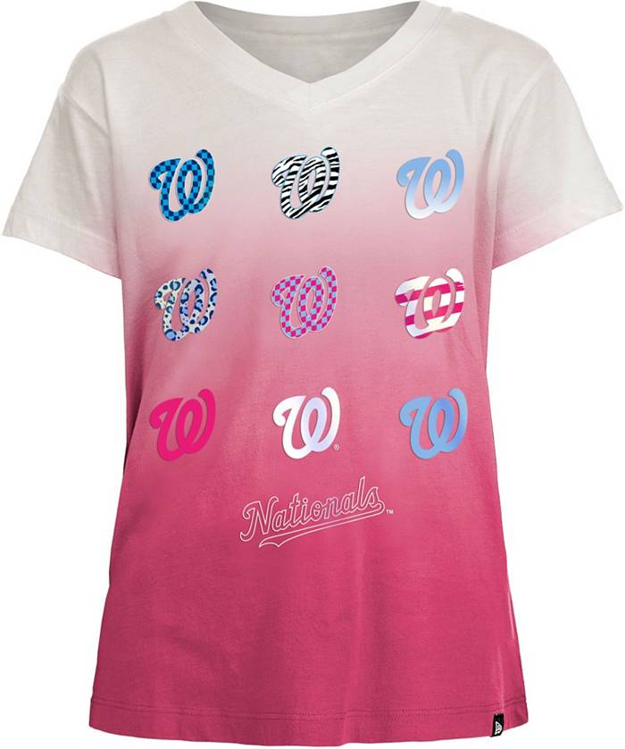 New Era Girl's Washington Nationals Pink Dipdye V-Neck T-Shirt