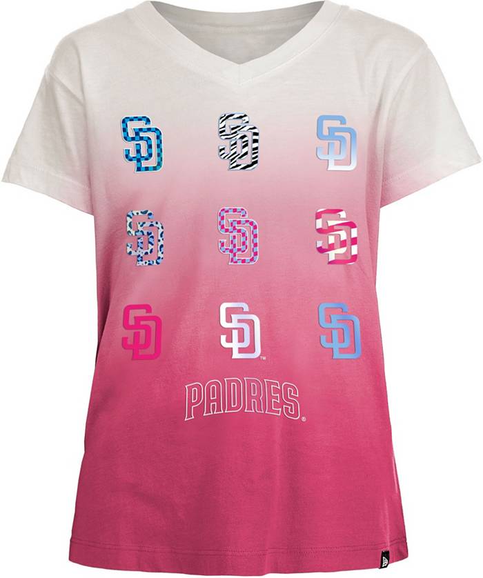 New Era Girl's San Diego Padres Pink Dipdye V-Neck T-Shirt