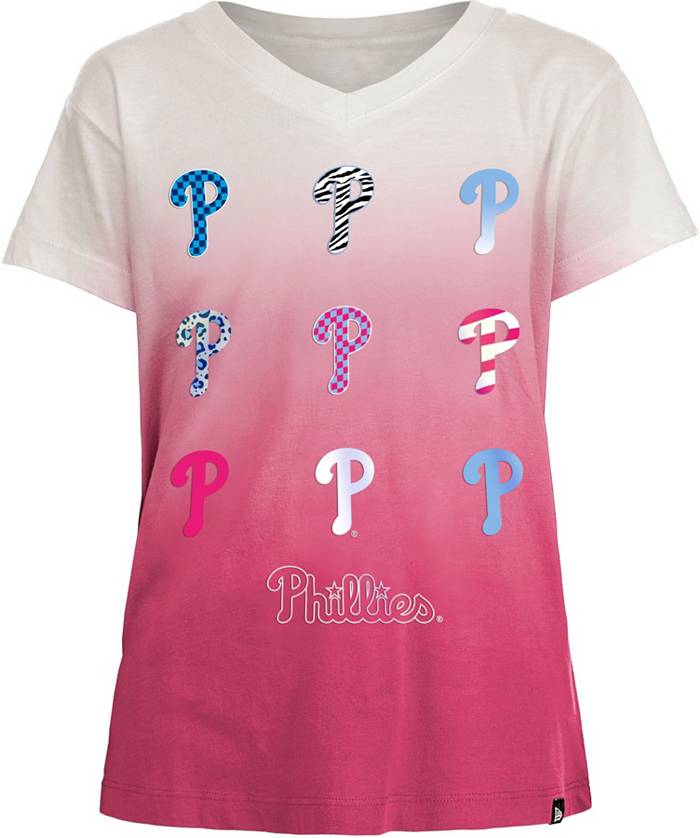 New Era Girl's Philadelphia Phillies Pink Dipdye V-Neck T-Shirt
