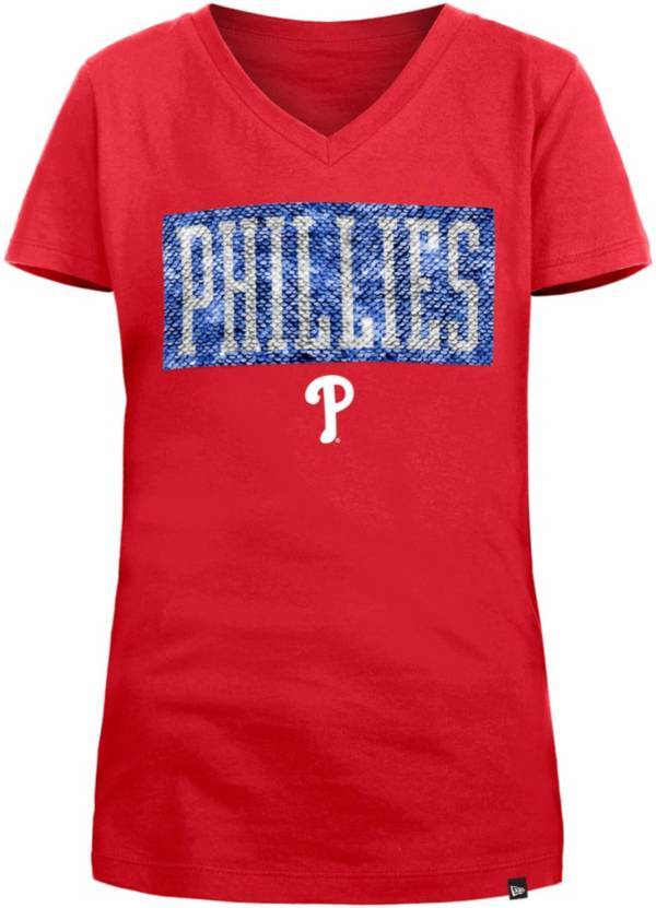New Era Girls Philadelphia Phillies Red Flip Sequin V-Neck T-Shirt product image