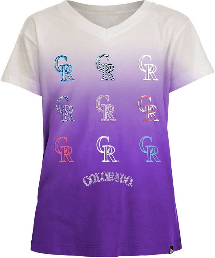 New Era Girls Colorado Rockies Purple Dipdye V-Neck T-Shirt