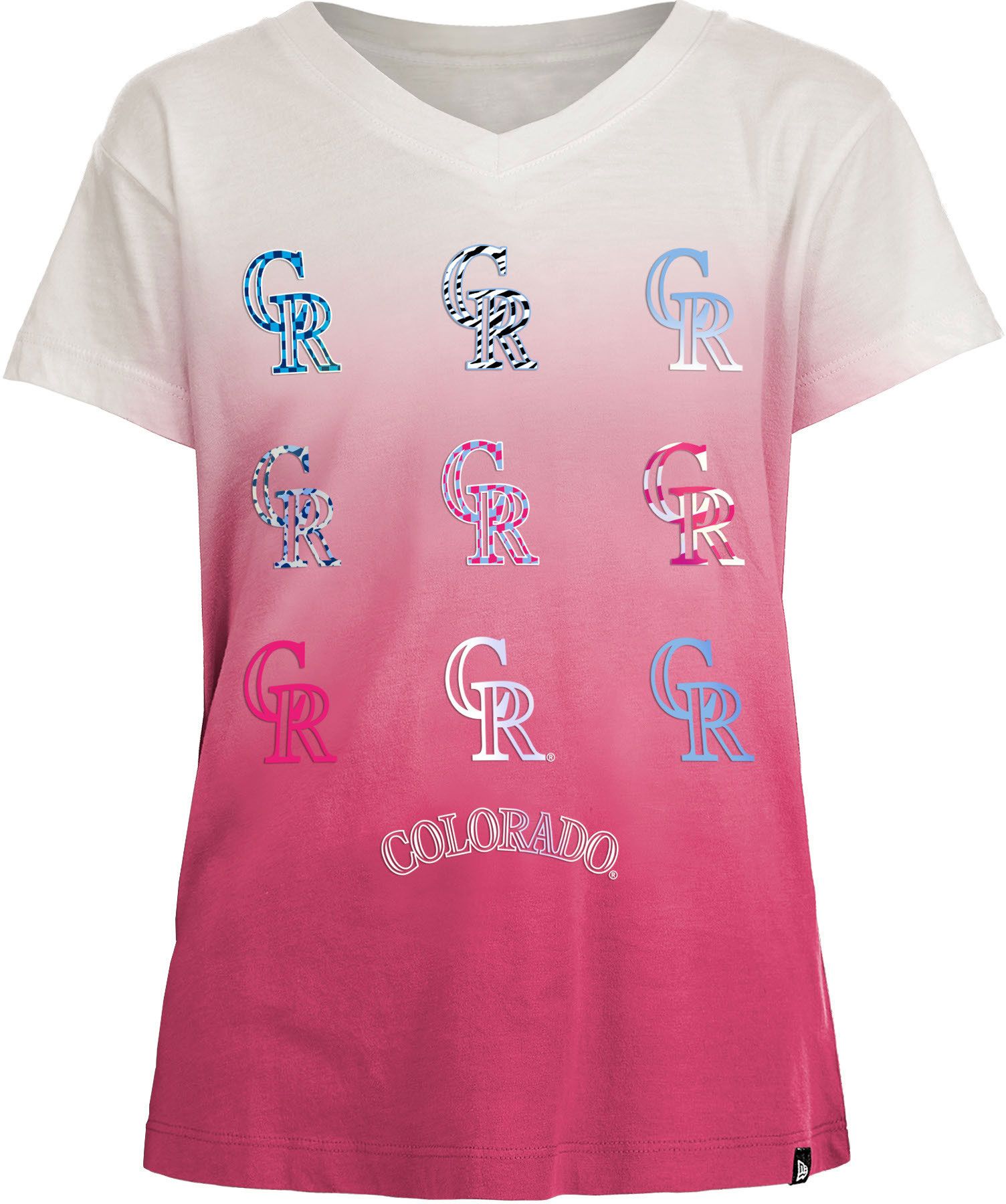 New Era Girl's Colorado Rockies Pink Dipdye V-Neck T-Shirt