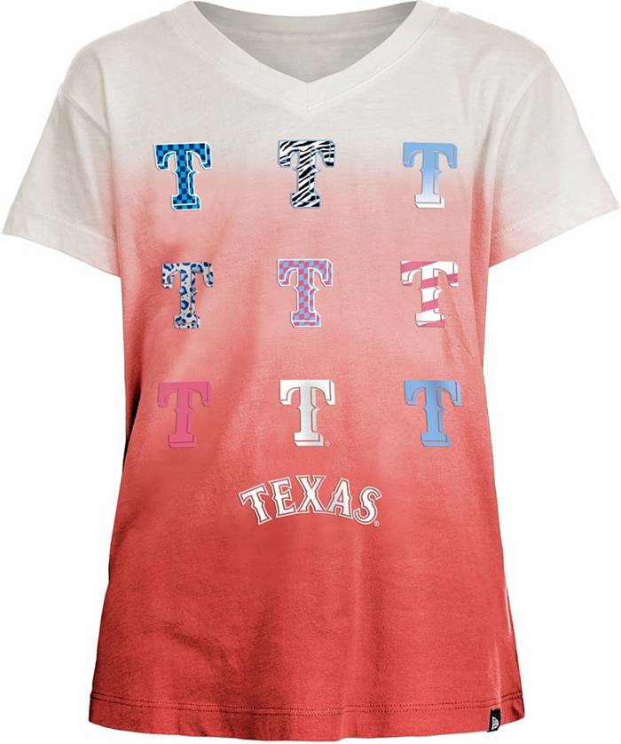 New Era Girls Texas Rangers Red Dipdye V-Neck T-Shirt