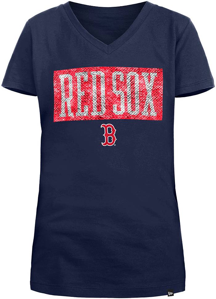 Girls Youth New Era Navy Boston Red Sox Flip Sequin Team V-Neck T-Shirt