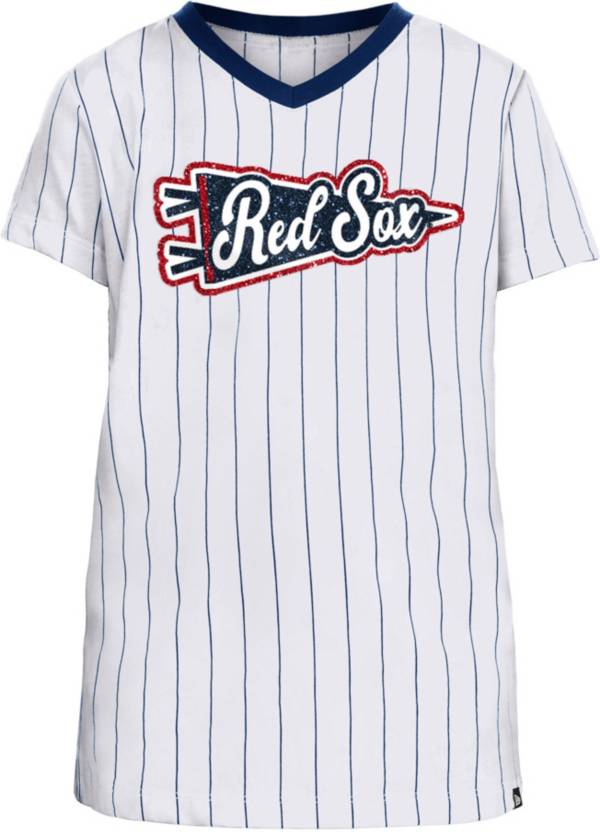 New Era Girls Boston Red Sox White Pinstripe V-Neck T-Shirt product image