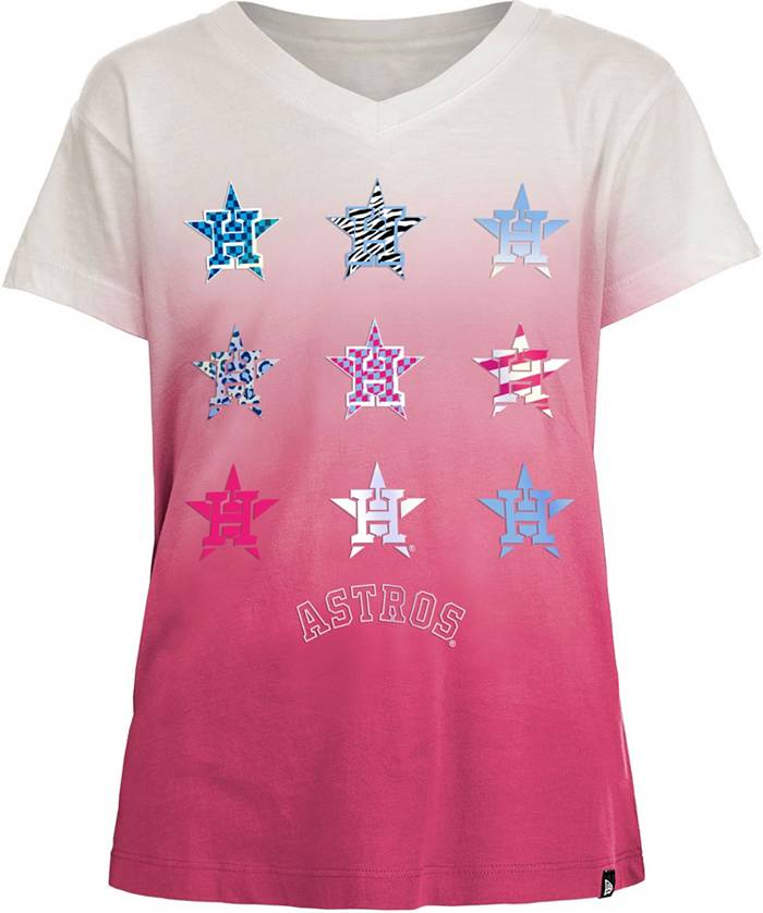 New Era Girl's Houston Astros Pink Dipdye V-Neck T-Shirt
