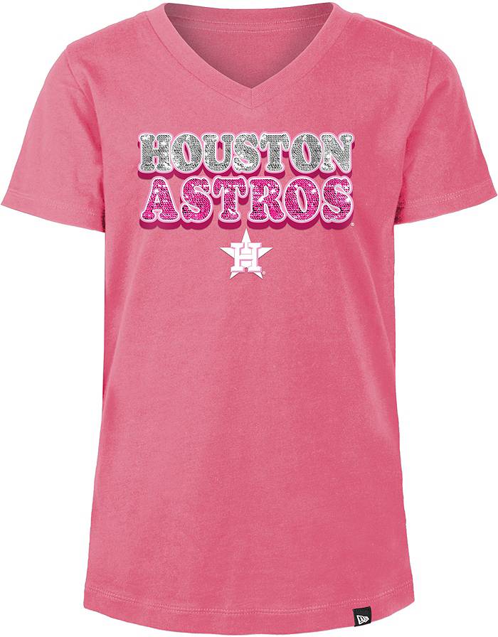 Houston Astros New Era Girls Youth Pinstripe V-Neck T-Shirt - White