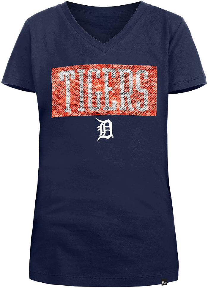 New Era Girls Detroit Tigers Navy Flip Sequin V-Neck T-Shirt