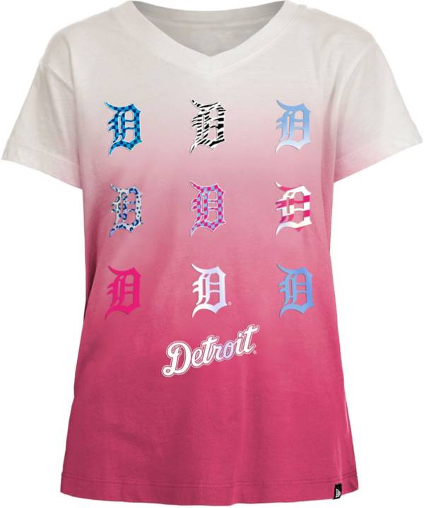 New Era Girl's Detroit Tigers Pink Dipdye V-Neck T-Shirt