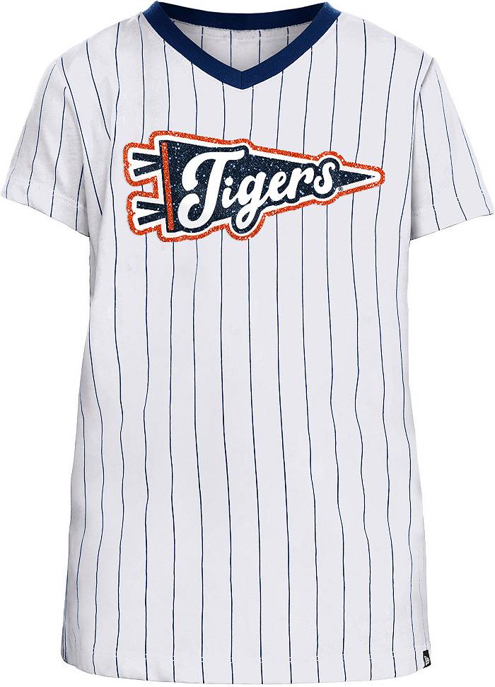 New Era Girls Detroit Tigers White Pinstripe V-Neck T-Shirt
