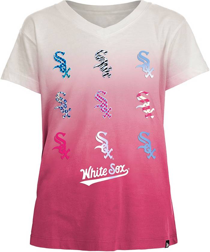 New Era Girls Chicago White Sox White Pinstripe V-Neck T-Shirt