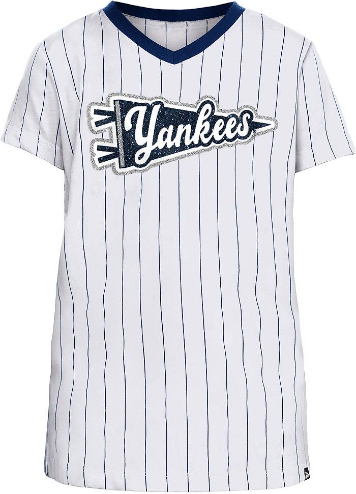 Girls Youth New Era White New York Yankees Pinstripe V-Neck T-Shirt