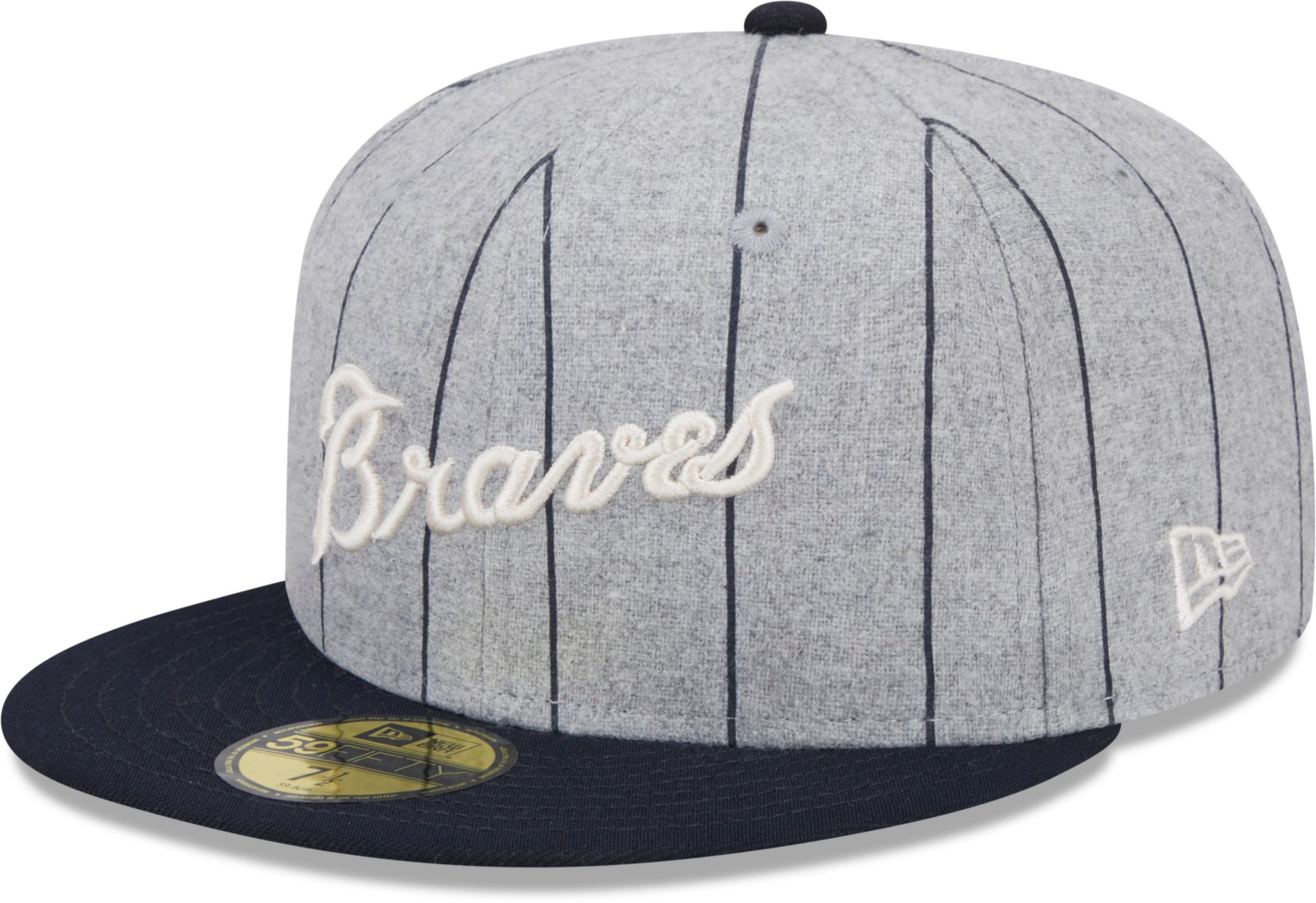 New Era Men's Atlanta Braves Navy Heather Pinstripe 59Fifty Fitted Hat